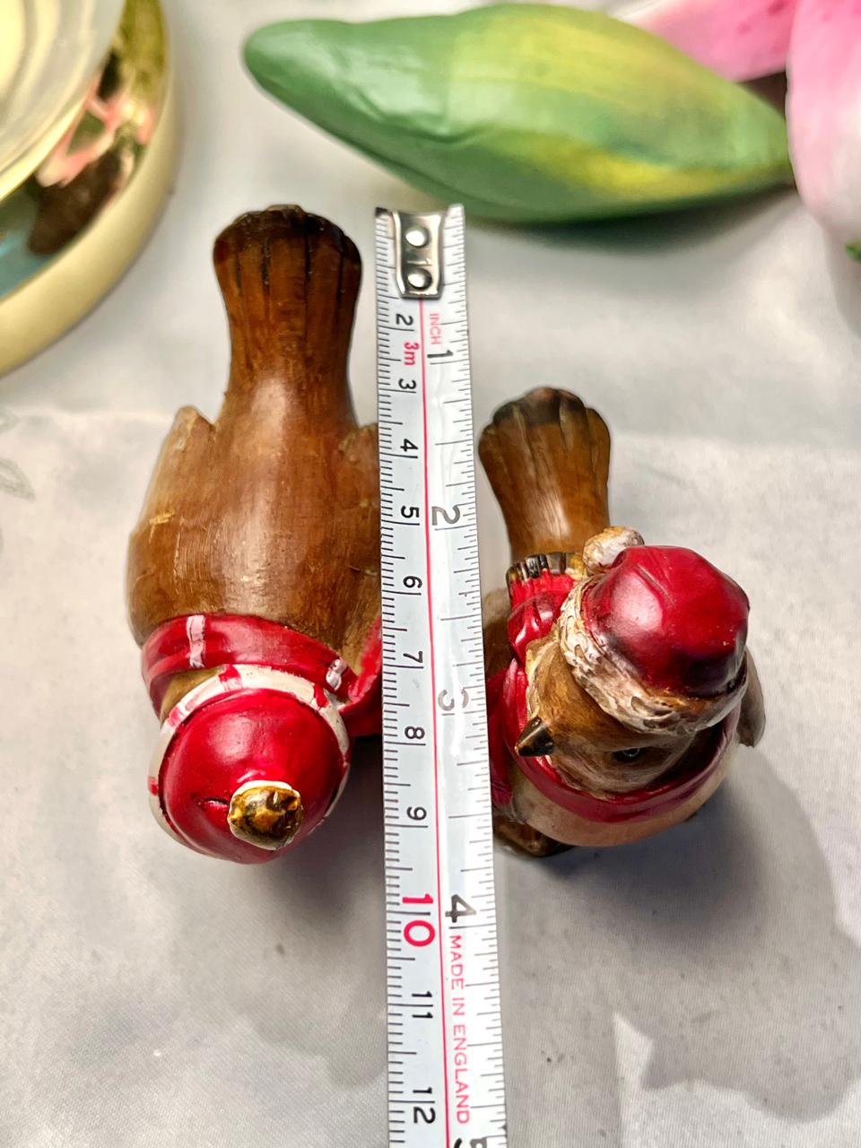 2-Piece Winter Bird Figurine Set Red Brown 10 cm
