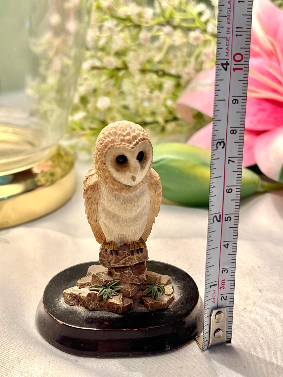 Miniature Owl Figurine on Display Base Cream Brown 8 cm