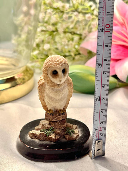 Miniature Owl Figurine on Display Base Cream Brown 8 cm