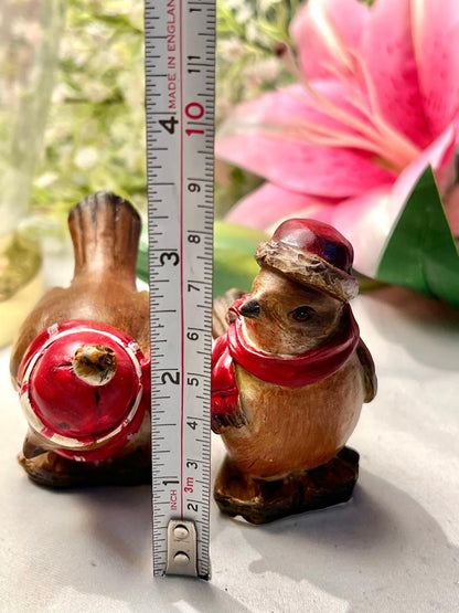 2-Piece Winter Bird Figurine Set Red Brown 10 cm