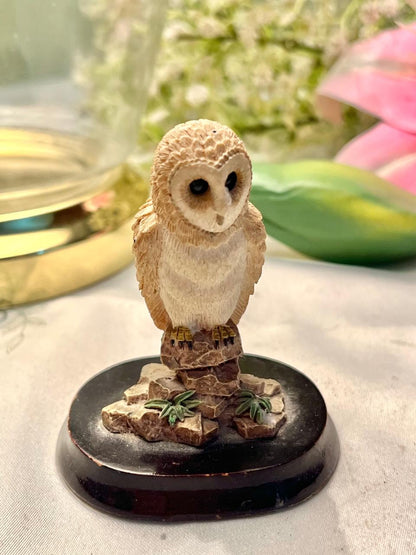 Miniature Owl Figurine on Display Base Cream Brown 8 cm