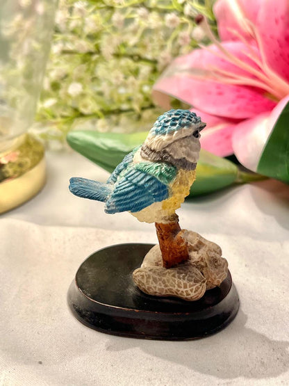 Miniature Blue & Yellow Bird Figurine on Base 8 cm