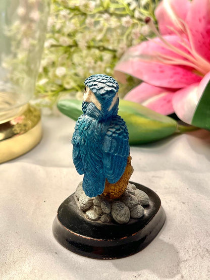Blue & Yellow Kingfisher Bird Figurine on Display Base 9 cm
