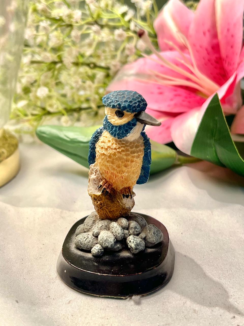 Blue & Yellow Kingfisher Bird Figurine on Display Base 9 cm