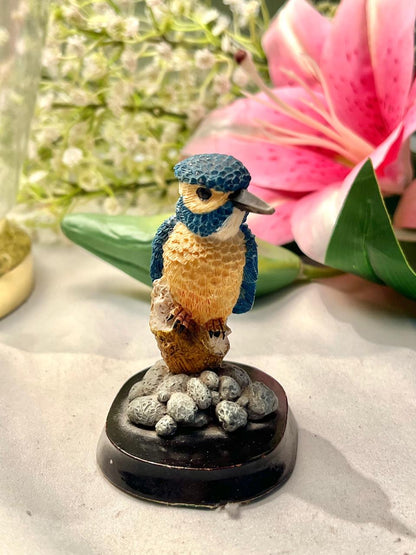 Blue & Yellow Kingfisher Bird Figurine on Display Base 9 cm