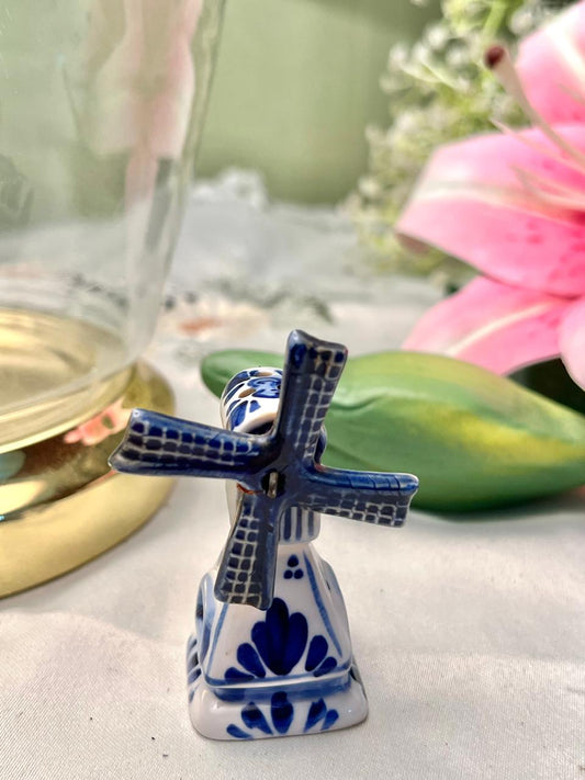 Vintage Blue & White Delft Style Ceramic Windmill Figurine Holland Decor