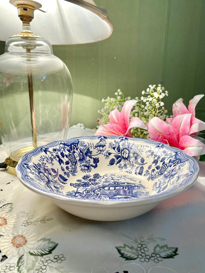 Ironstone Extra Large Blue & White Floral Serving Bowl 11"