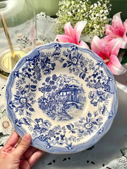 Ironstone Extra Large Blue & White Floral Serving Bowl 11"