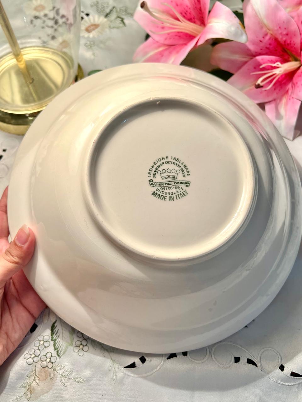 Ironstone Extra Large Blue & White Floral Serving Bowl 11"