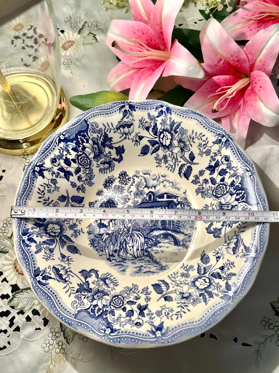 Ironstone Extra Large Blue & White Floral Serving Bowl 11"