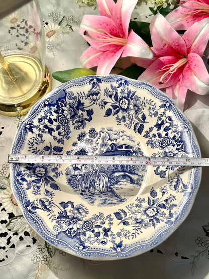 Ironstone Extra Large Blue & White Floral Serving Bowl 11"