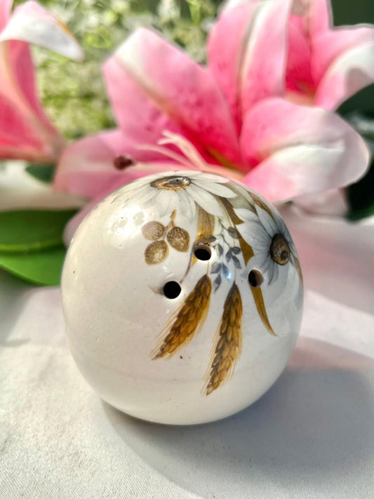 Vintage British Pottery Floral Ceramic Pomander / Potpourri Holder 8 cm