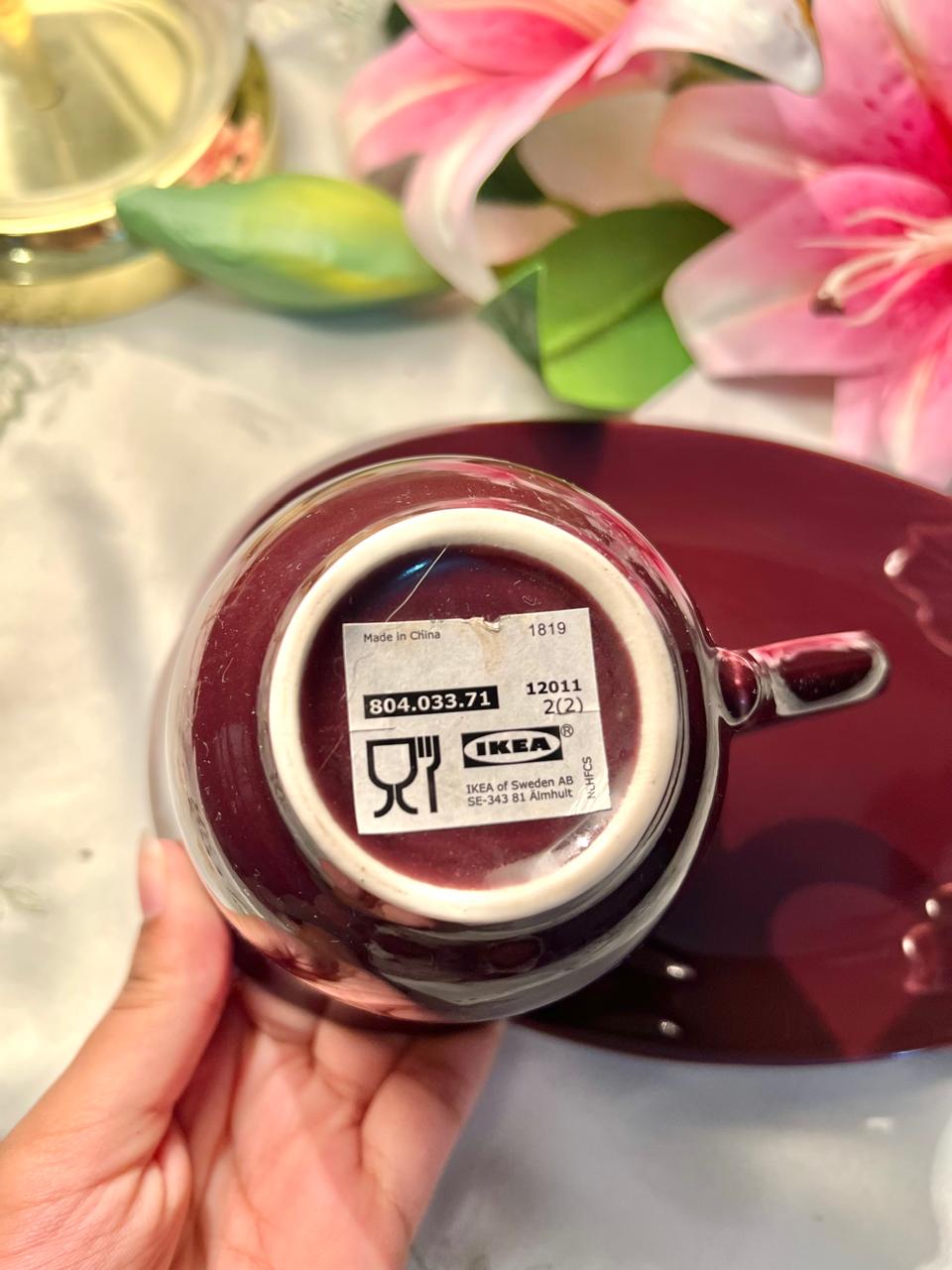 IKEA VINTER 2018 Purple Stoneware Mug & Leaf Saucer Set 36 cl