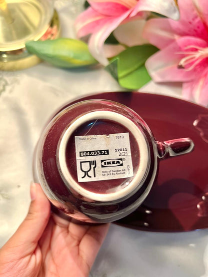IKEA VINTER 2018 Purple Stoneware Mug & Leaf Saucer Set 36 cl