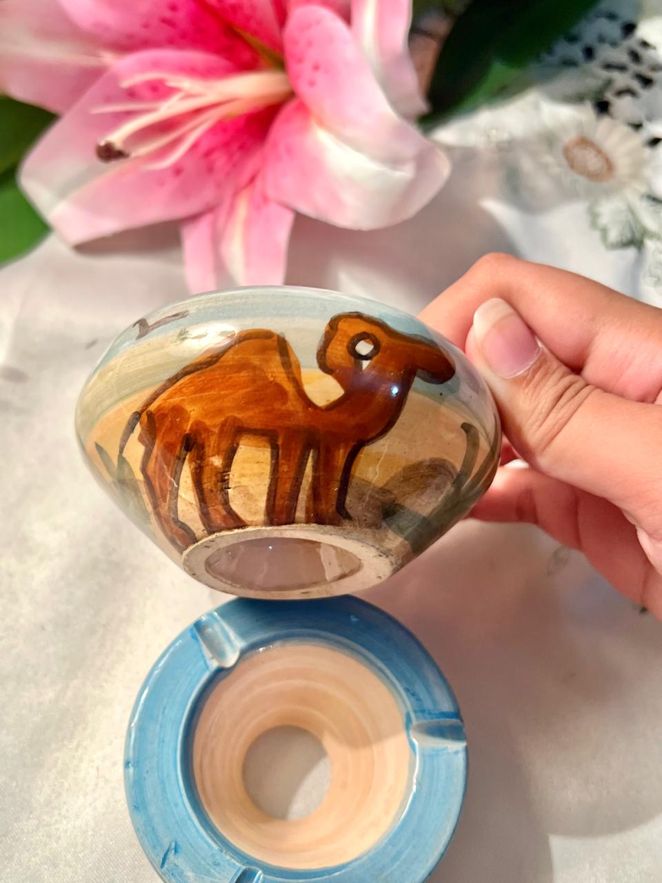 Hand Painted Camel Ceramic 2-Piece Ashtray / Incense Holder 10 cm