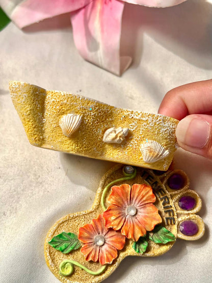 Tenerife Souvenir Foot Shaped Trinket Box Floral Purple Gem Decorative Keepsake – Approx. 9.5 cm