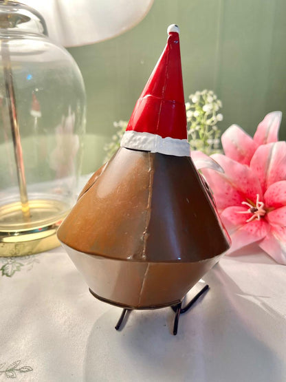 Metal Robin Christmas Ornament with Santa Hat – Festive Bird Table Décor Approx. 20 cm
