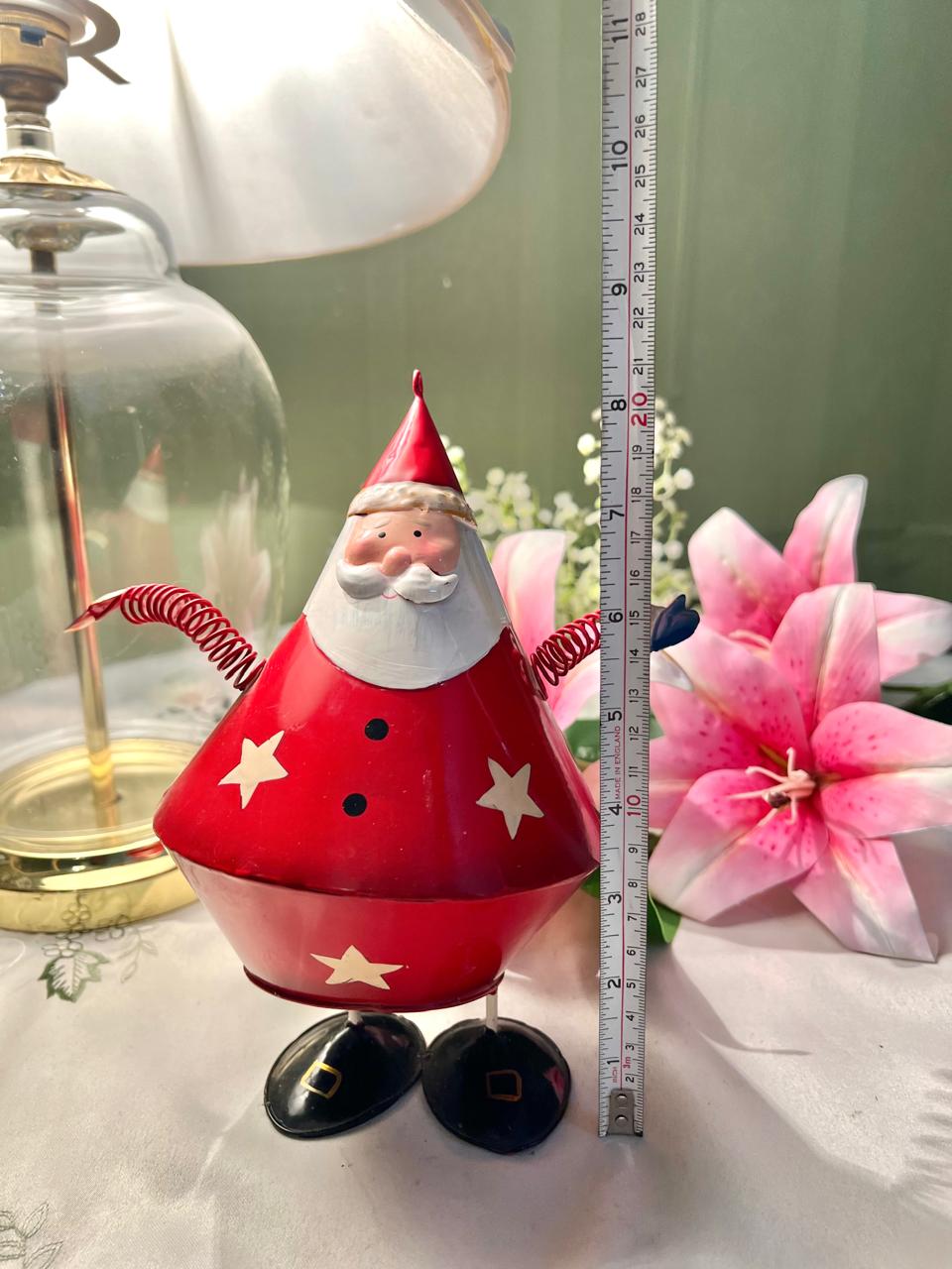 Vintage Santa Metal Figurine Red White Approx 20 cm
