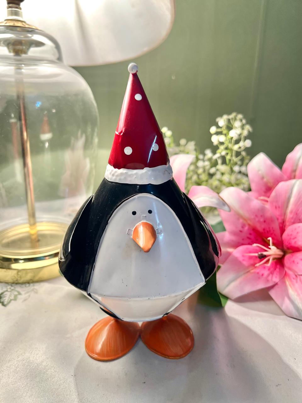 Vintage Penguin Christmas Metal Figurine Approx 20 cm
