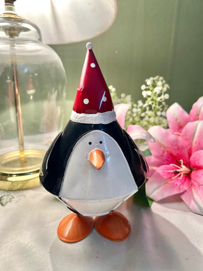 Vintage Penguin Christmas Metal Figurine Approx 20 cm