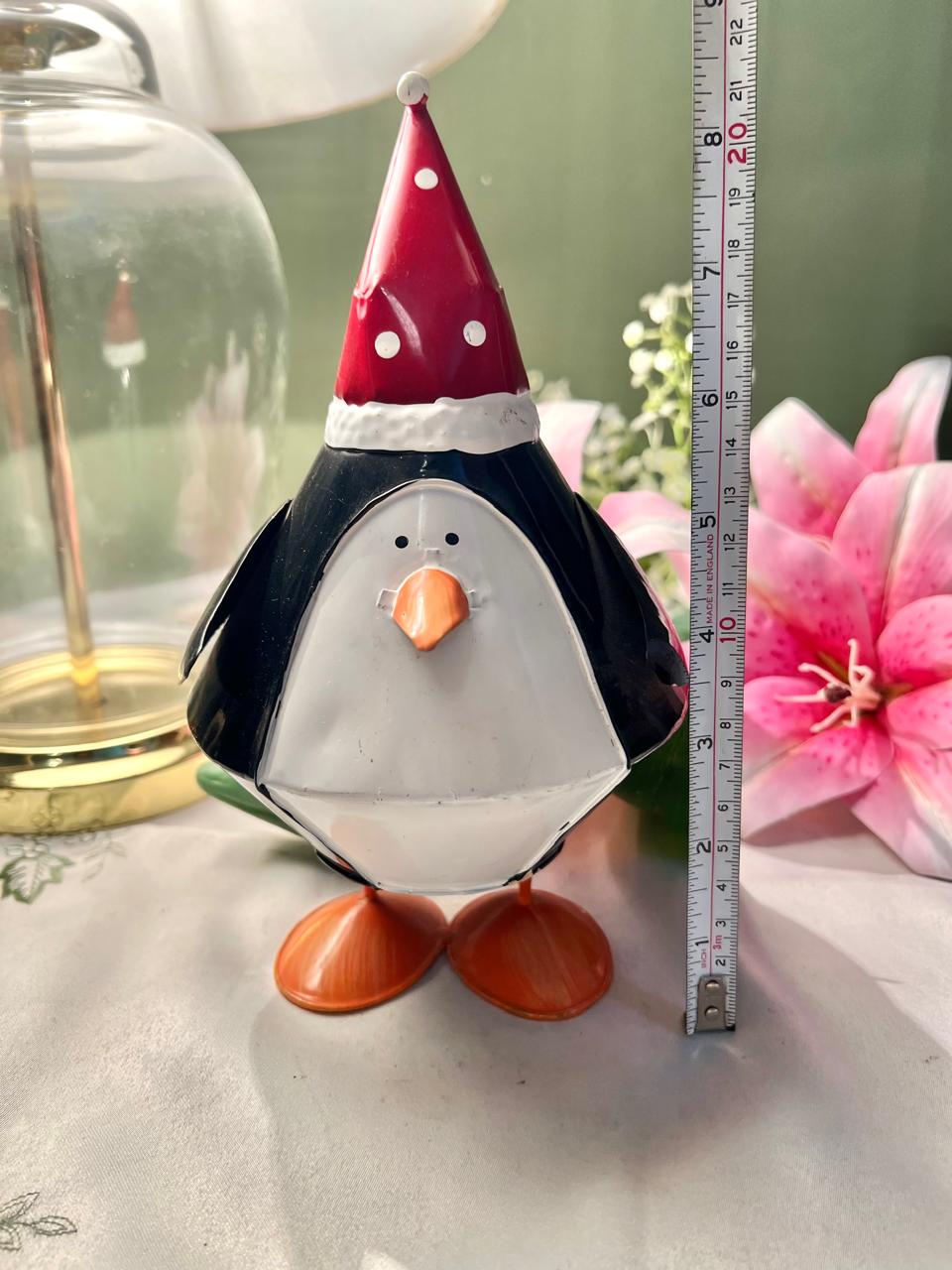 Vintage Penguin Christmas Metal Figurine Approx 20 cm