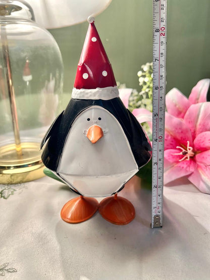 Vintage Penguin Christmas Metal Figurine Approx 20 cm