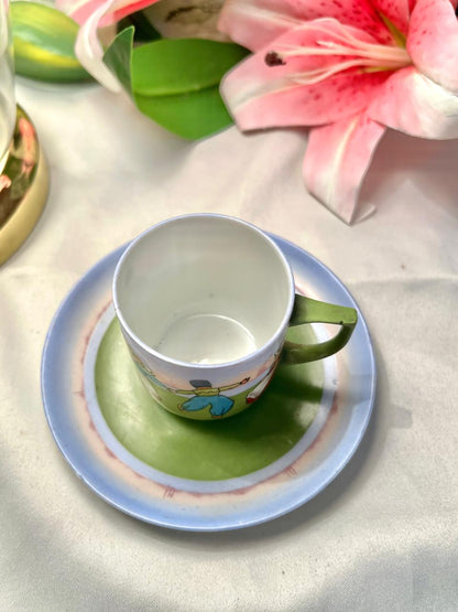 Dancing Couple Cup & Saucer Set Green Blue 2-Piece 8cm
