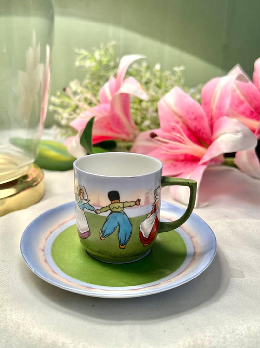 Dancing Couple Cup & Saucer Set Green Blue 2-Piece 8cm