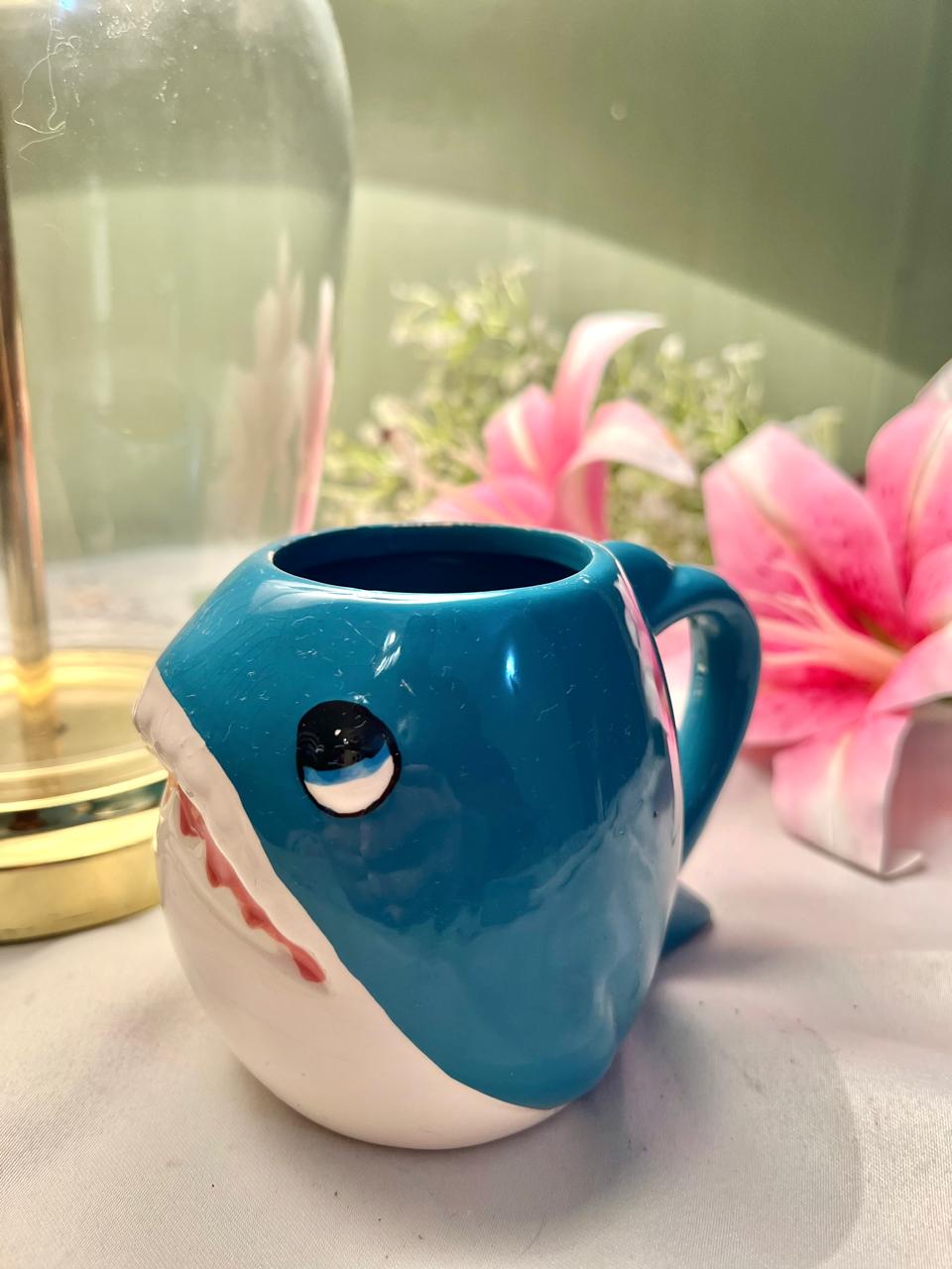 Vintage Blue Shark Ceramic Mug Approx 10 cm