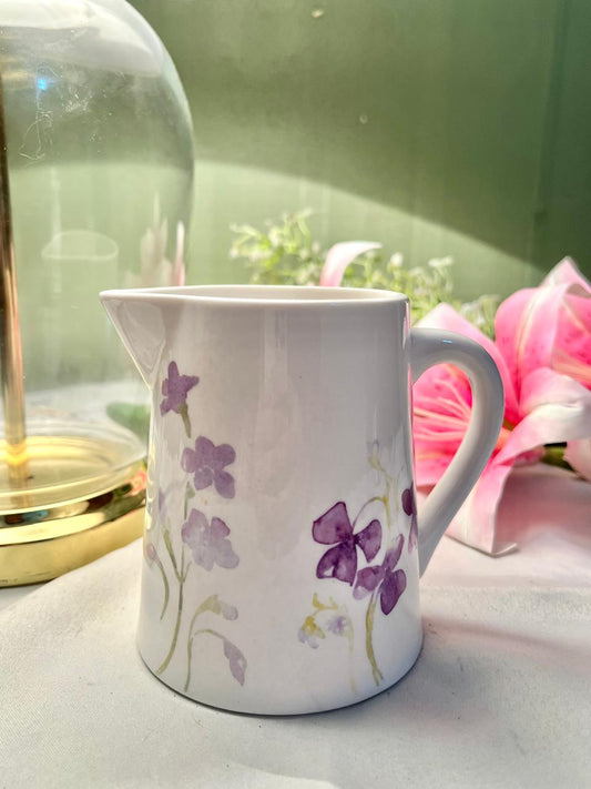 Vintage Floral Ceramic Jug Purple Flowers 12 cm