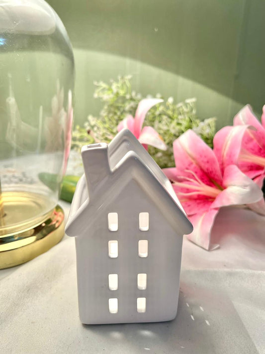 White Ceramic House Tealight Candle Holder Lantern Home Décor