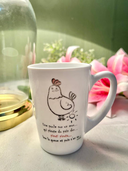 French Chicken “Picoti Picota” Tall Ceramic Mug – Whimsical Hen Design