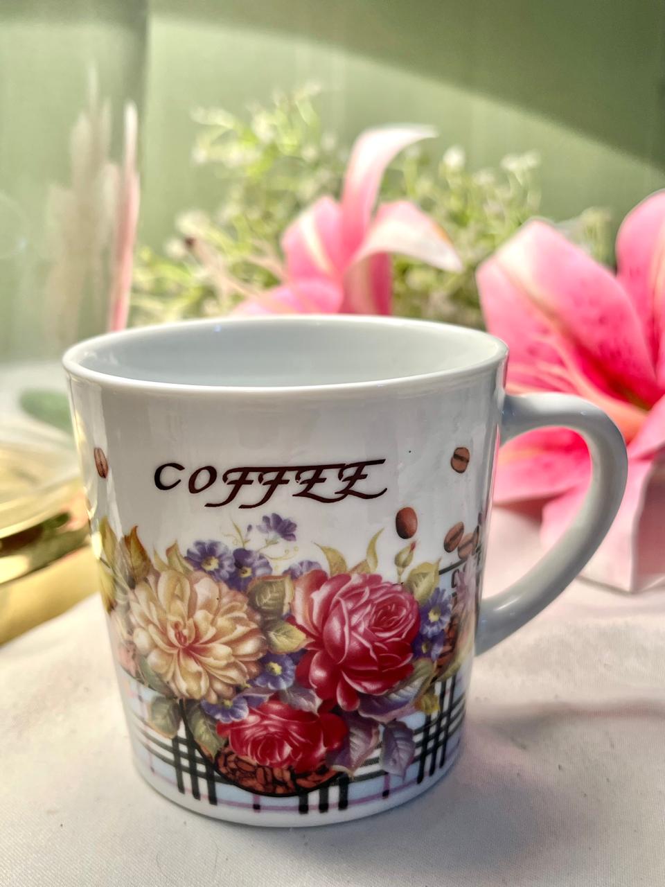 Floral Coffee Ceramic Mug 9 cm
