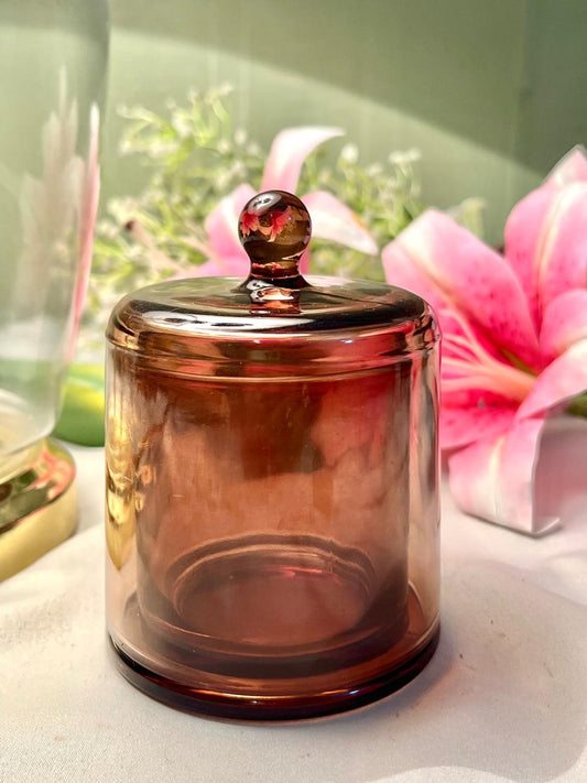 Amber Crystal Butter Lidded Jar with Knob Lid 11 cm