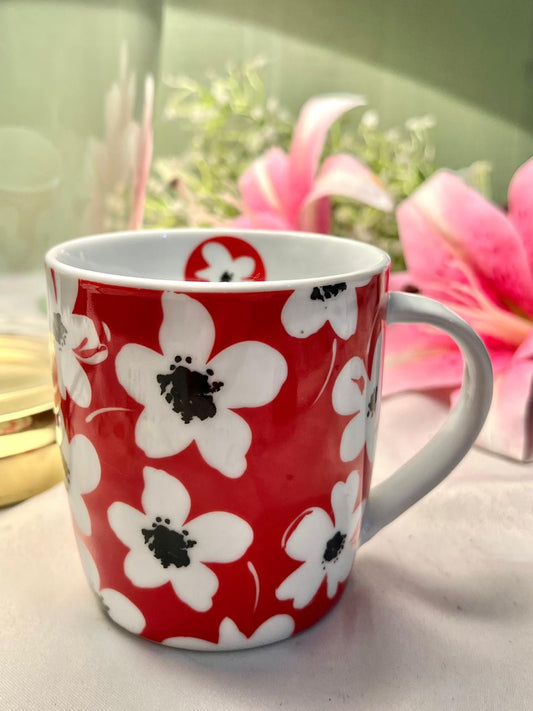 Wilko Red & White Floral Ceramic Mug 9.5 cm
