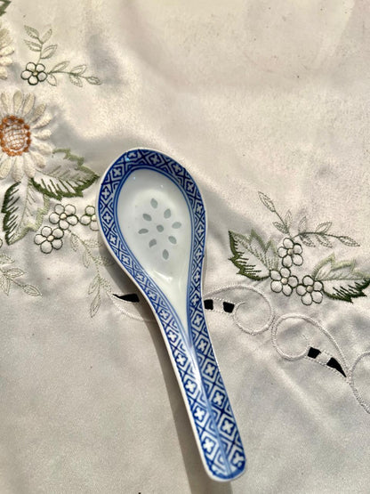 Blue & White Chinese Ceramic Slotted Spoon – 6 Inch