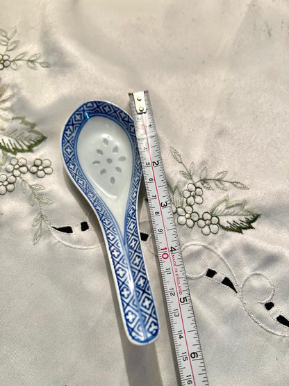 Blue & White Chinese Ceramic Slotted Spoon – 6 Inch