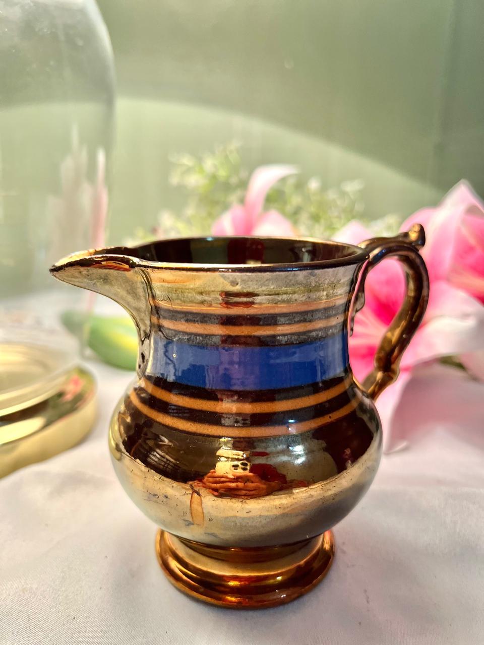 Blue & Gold Lustre Ceramic Jug – Approx. 4.5 Inch