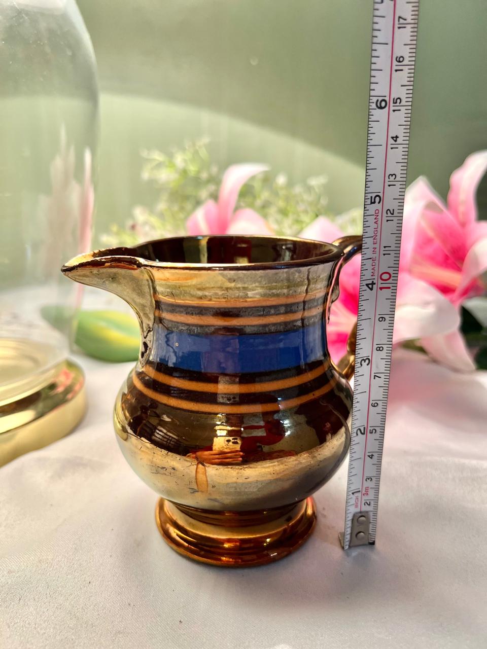 Blue & Gold Lustre Ceramic Jug – Approx. 4.5 Inch