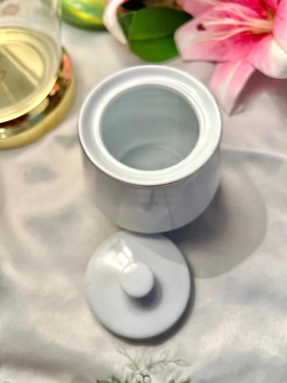 Tienshan White Lidded Sugar Bowl with Silver Trim – 2 Piece