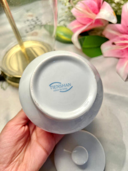 Tienshan White Lidded Sugar Bowl with Silver Trim – 2 Piece