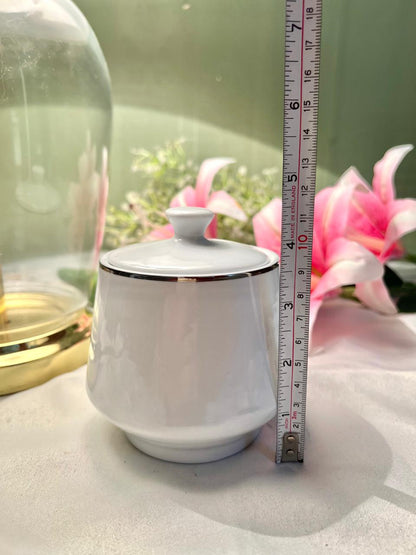 Tienshan White Lidded Sugar Bowl with Silver Trim – 2 Piece