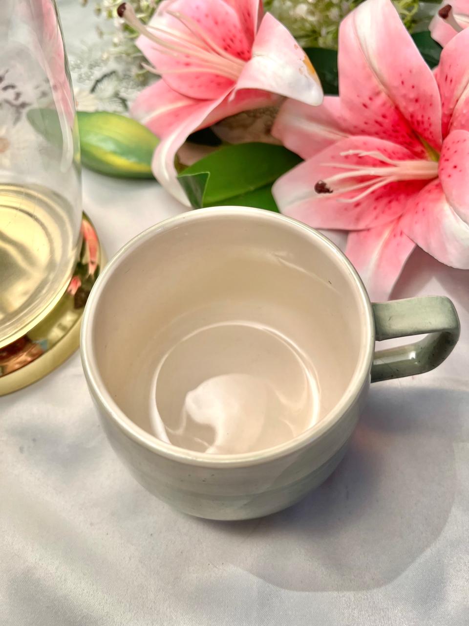 Hand Painted Nutmeg Home Green Stoneware Soup Mug – Approx. 4 Inch
