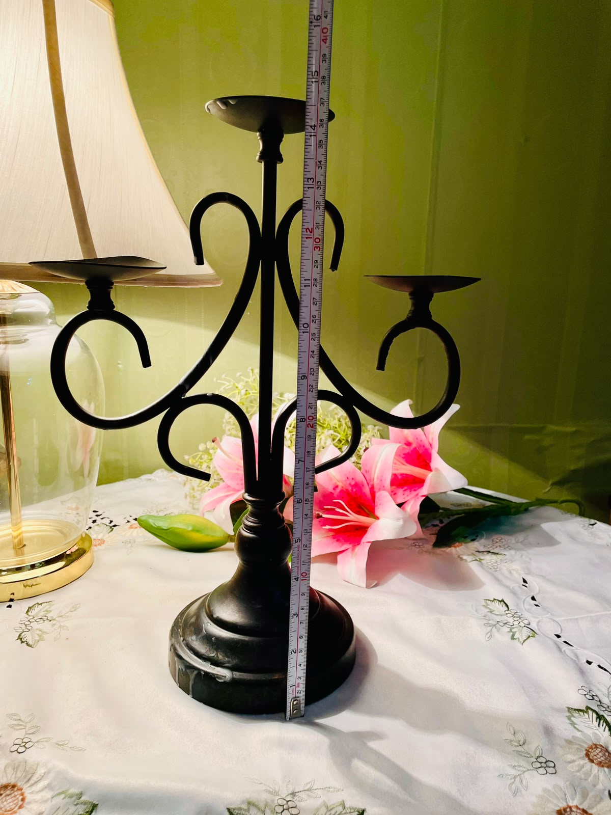 Black Metal 3-Arm Candelabra Candle Holder 38 cm