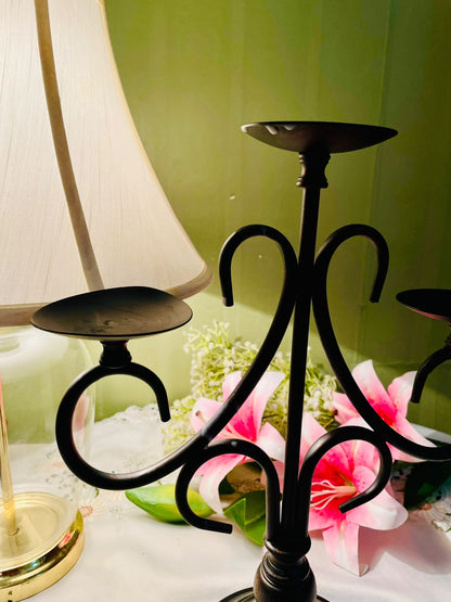 Black Metal 3-Arm Candelabra Candle Holder 38 cm
