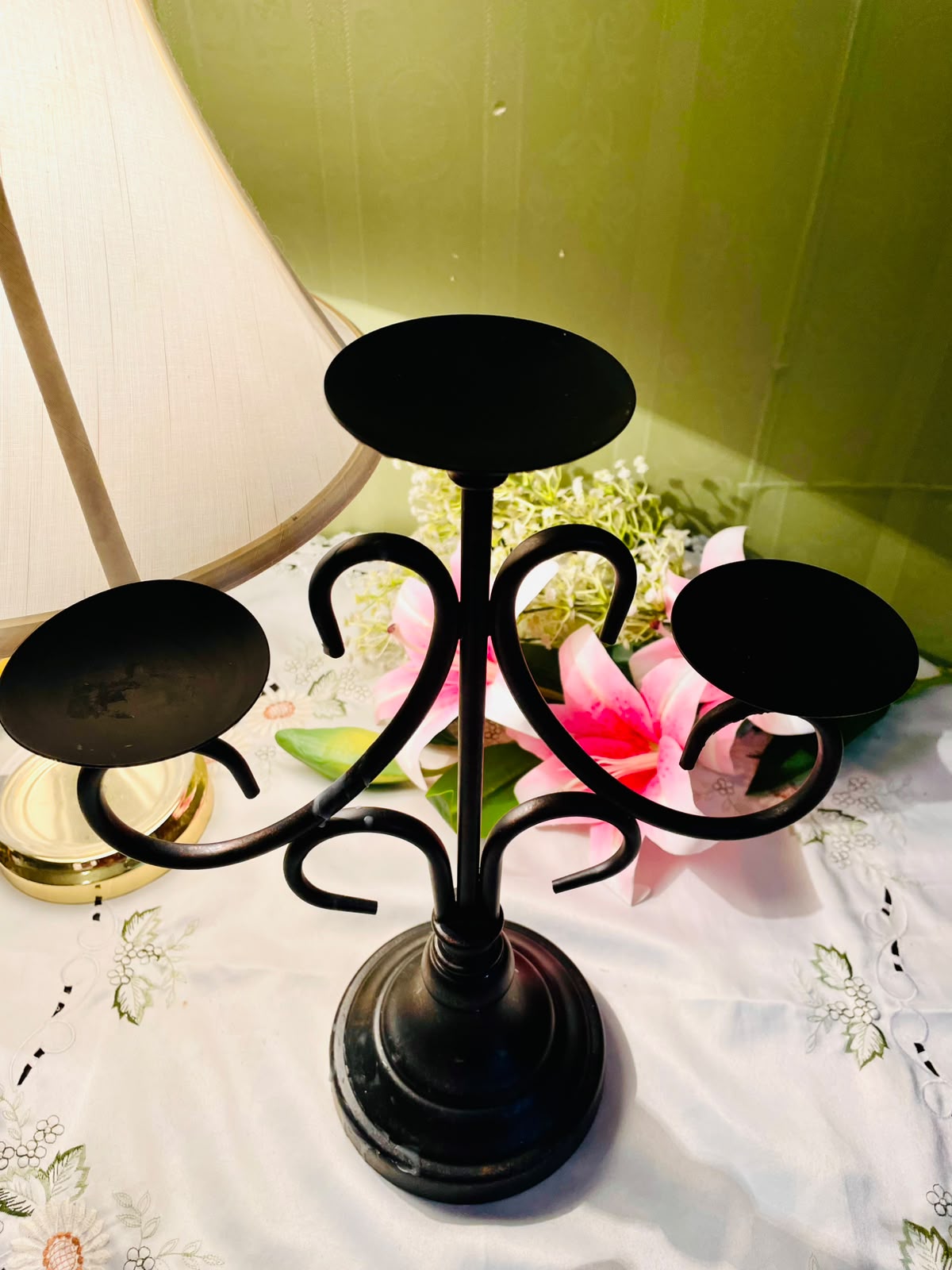 Black Metal 3-Arm Candelabra Candle Holder 38 cm