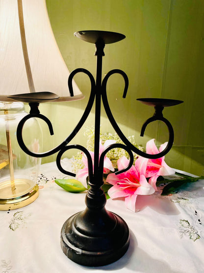 Black Metal 3-Arm Candelabra Candle Holder 38 cm
