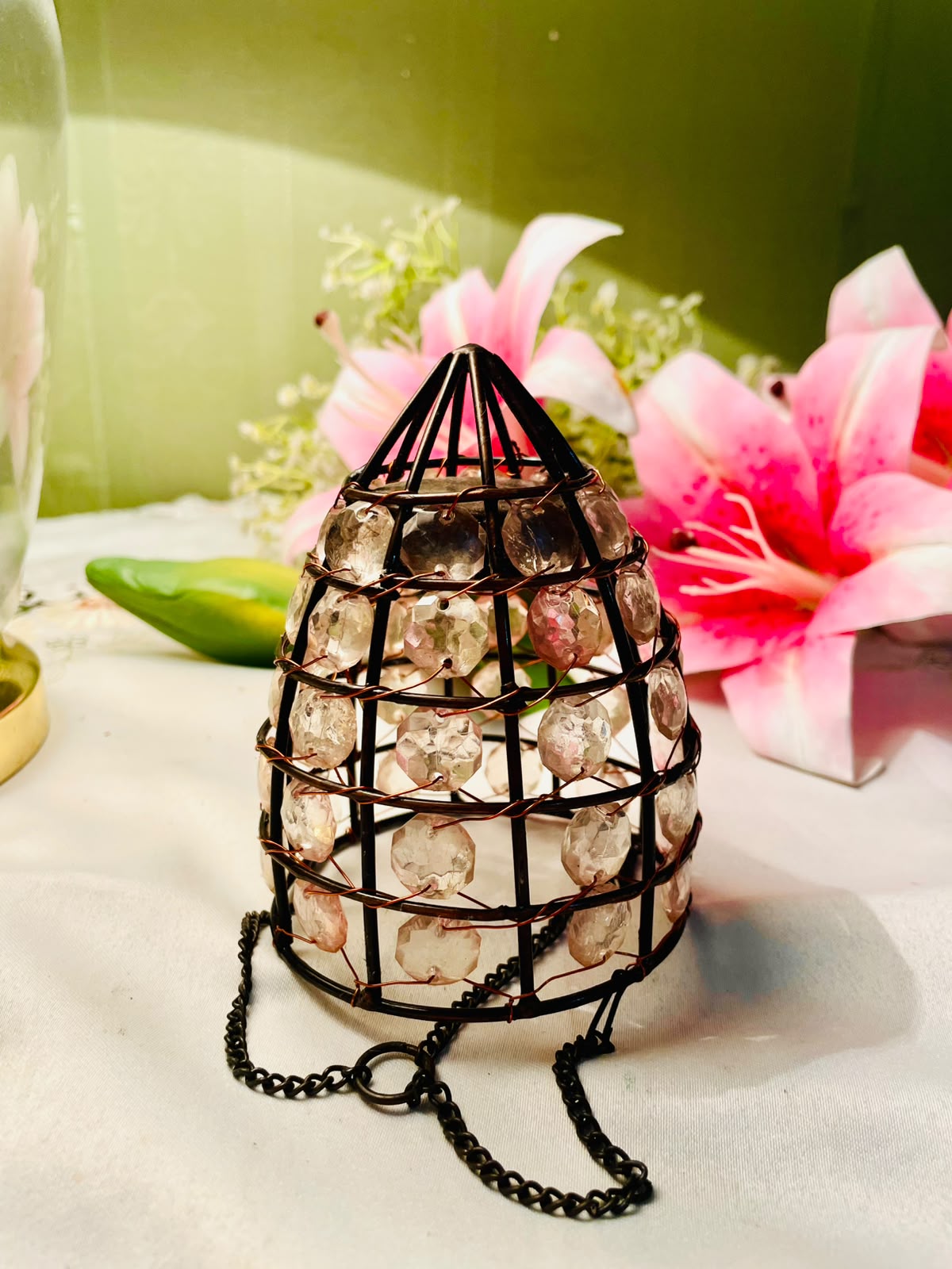 Crystal Beaded Hanging Candle Holder 11 cm