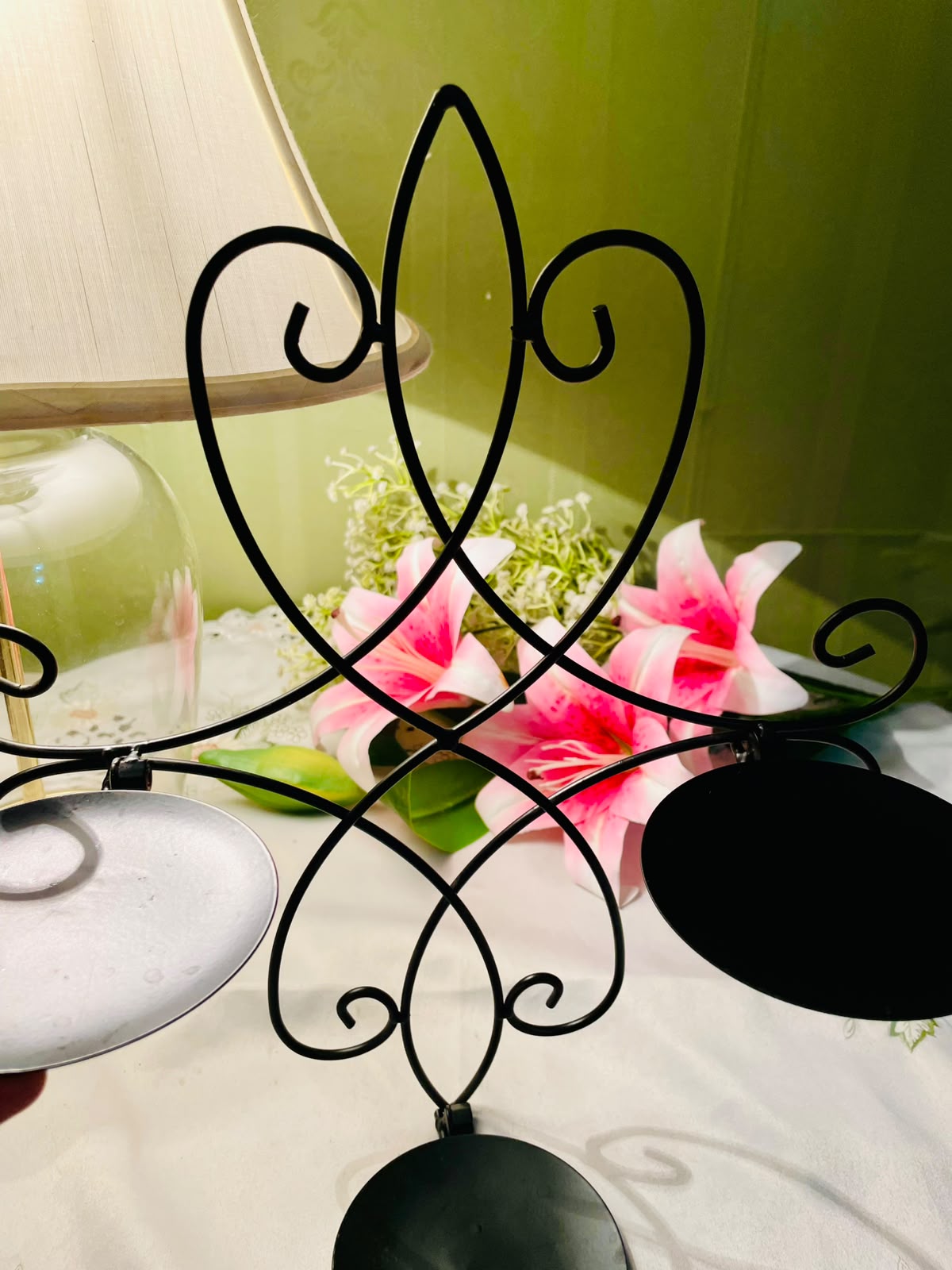 Black Metal 3-Candle Wall Holder with Scrollwork 35 cm