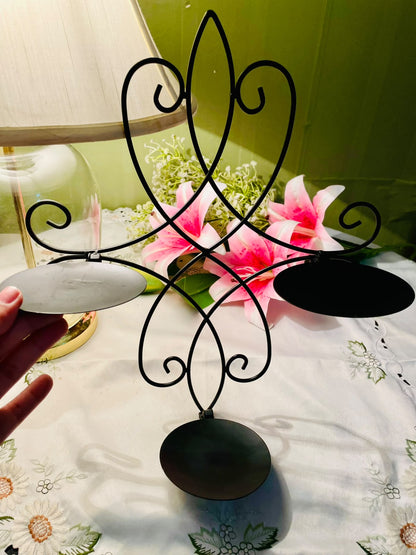 Black Metal 3-Candle Wall Holder with Scrollwork 35 cm